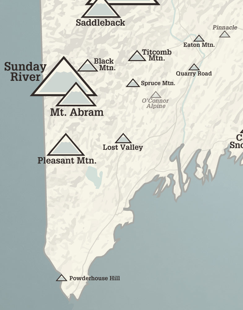 Maine Ski Resorts Map Print - Beige & Slate