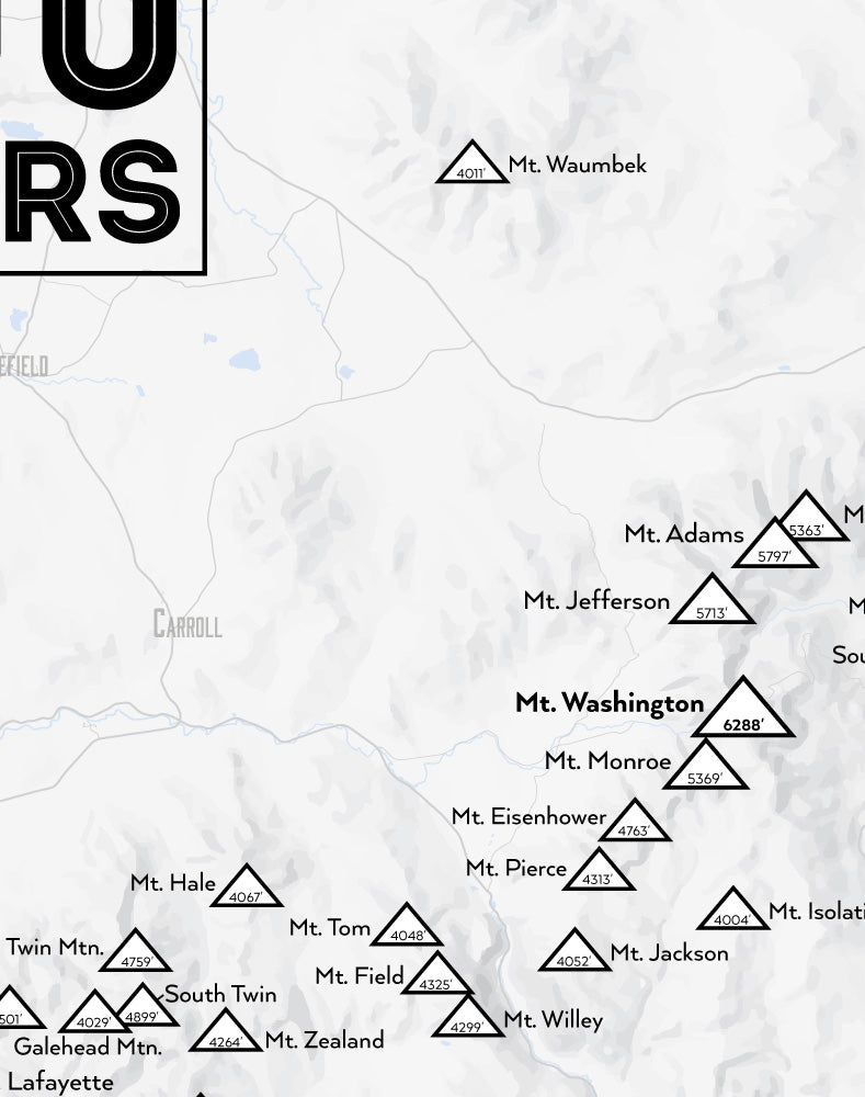 New Hampshire 4000 Footers Checklist Map - gray