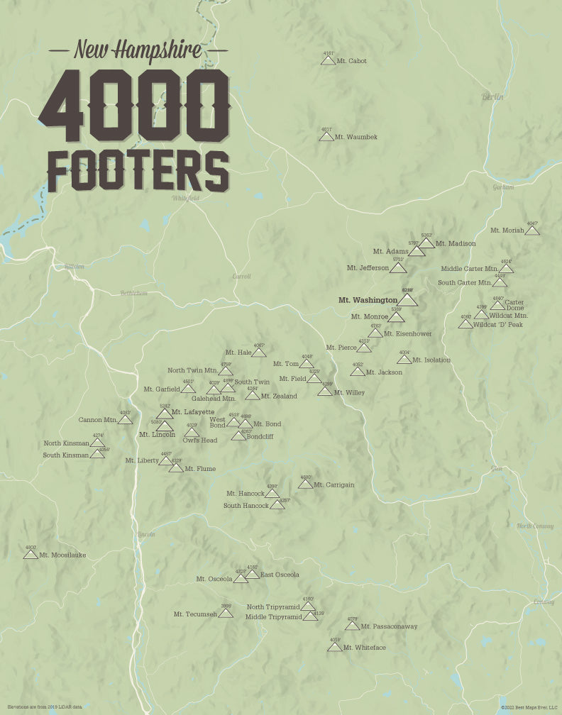 New Hampshire 4000 Footers Checklist Map - sage