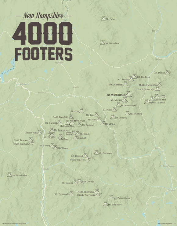 New Hampshire 4000 Footers Map 11x14 Print