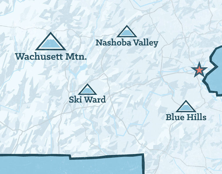 Massachusetts Ski Areas map print - white & blue