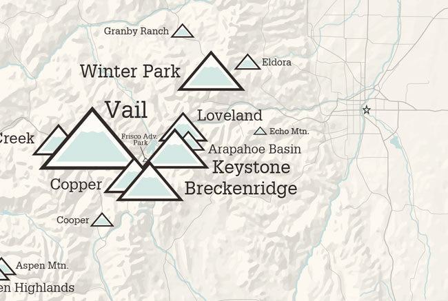 Colorado Ski Resorts Checklist Map - beige