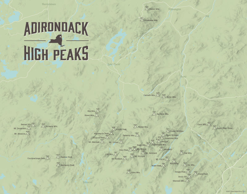 Adirondack High Peaks 46ers Map Print - sage