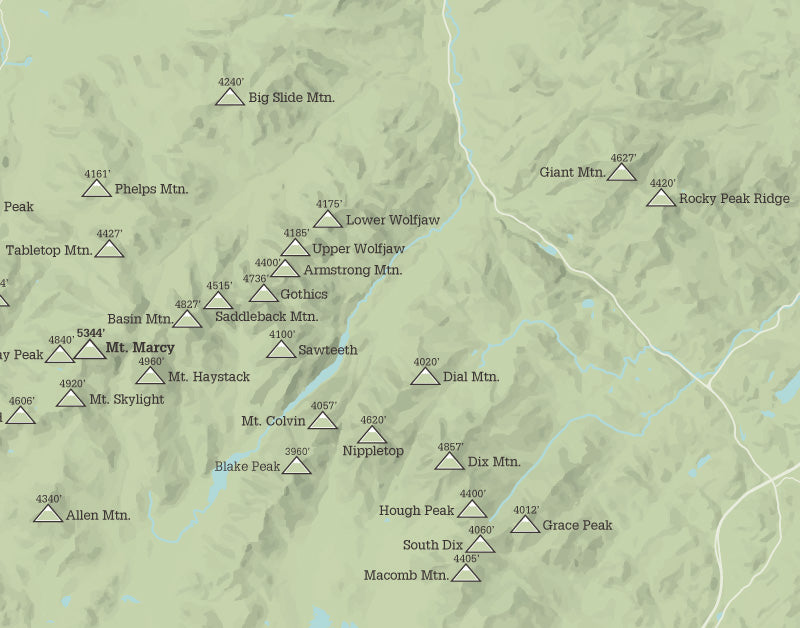 Adirondack High Peaks 46ers Map Print - sage