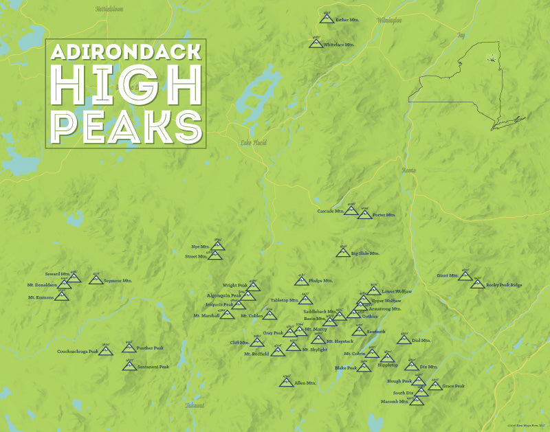Adirondack High Peaks Map 11x14 Print - Best Maps Ever