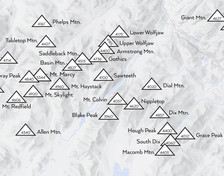 Adirondack High Peaks 46ers Map Print - gray