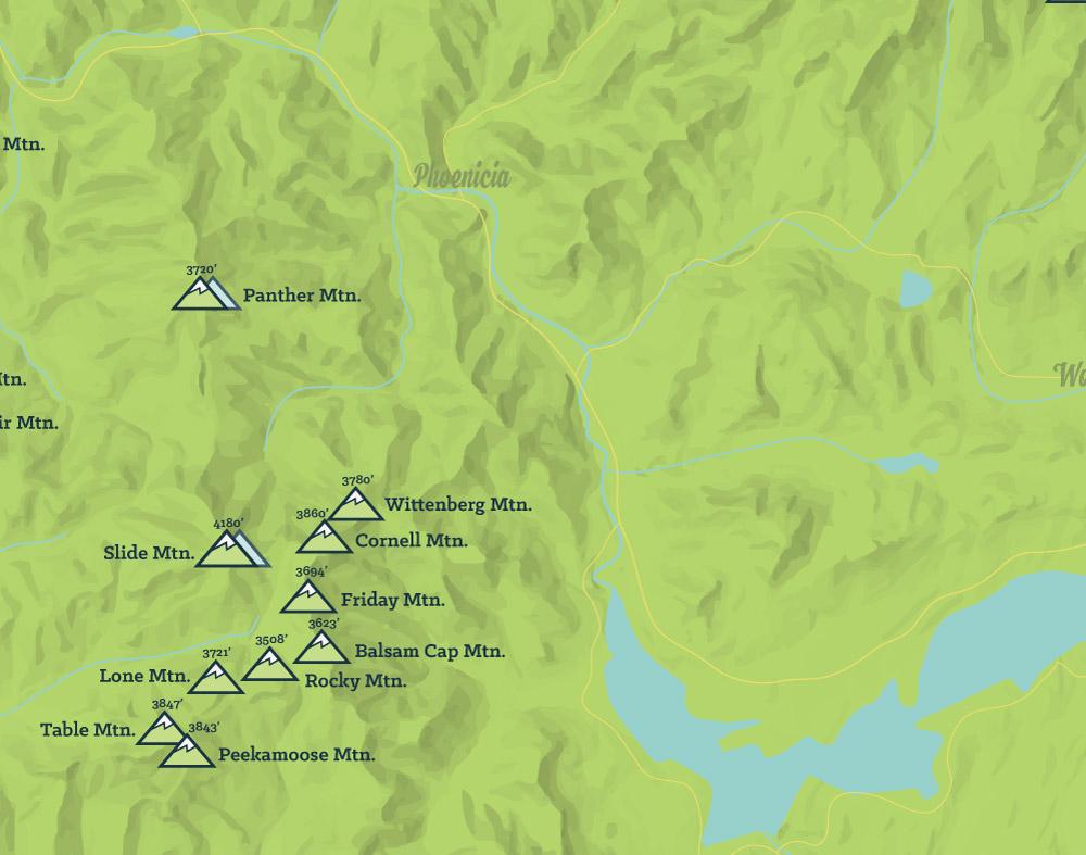 Catskill High Peaks Checklist Map - Bright Green