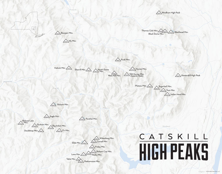 Catskill High Peaks map print - Light Gray