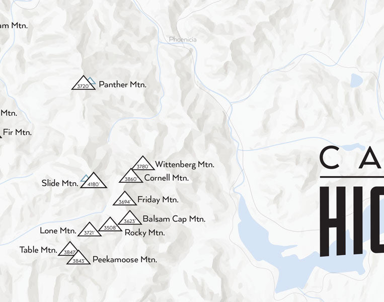Catskill High Peaks map print - Light Gray