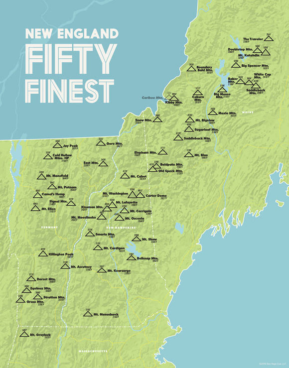 New England 50 Finest Map 11x14 Print