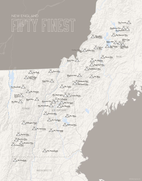 New England 50 Finest Map Print - white & gray