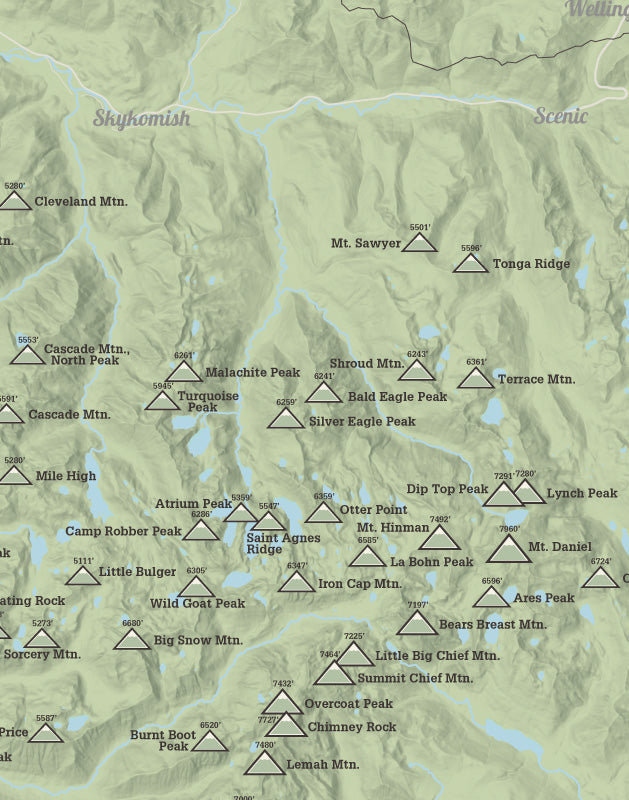 Washington 'Home Court' 100 Peaks Map Print - sage