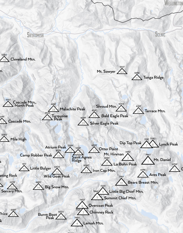 Washington 'Home Court' 100 Peaks Map Print - gray