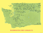 Washington Fire Lookouts map print- green & yellow