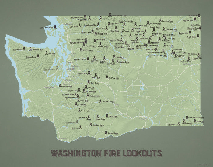 Washington Fire Lookouts map print - sage & olive