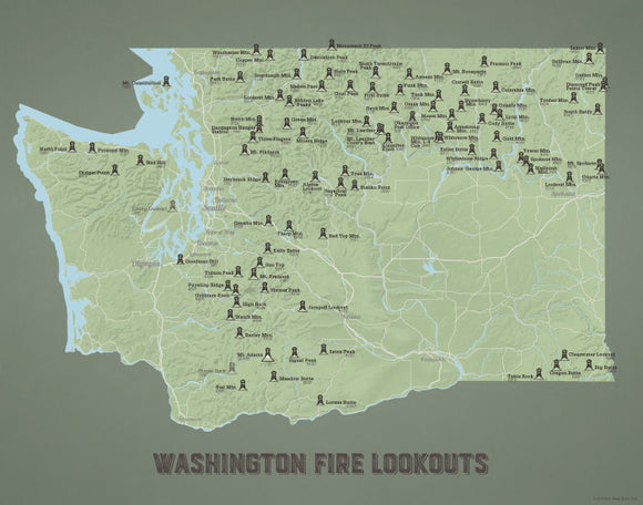 Washington Fire Lookouts Map 11x14 Print