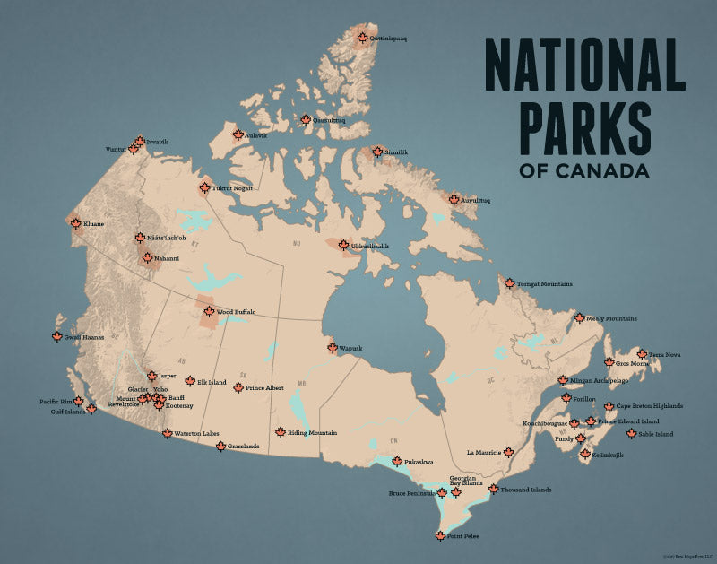 Canada National Parks Map Print - tan & slate blue