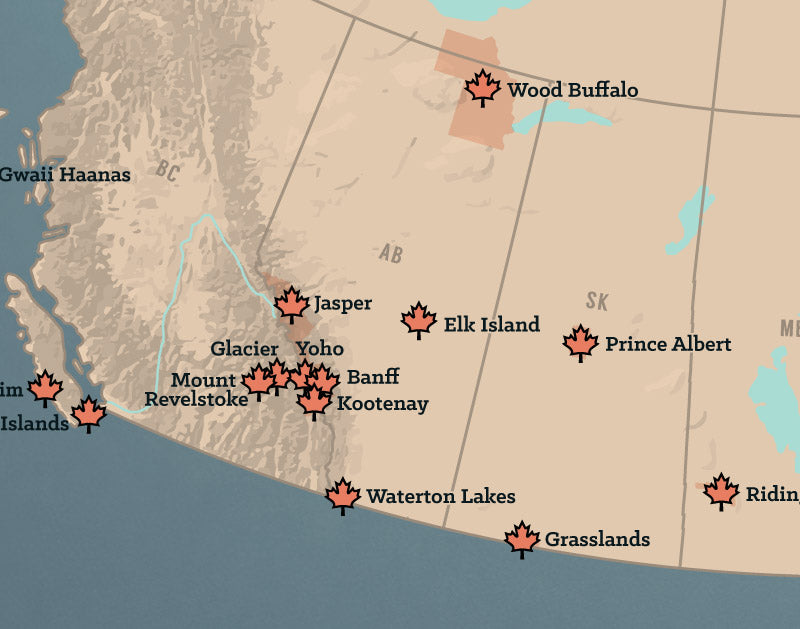 Canada National Parks Map Print - tan & slate blue