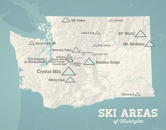 Washington Ski Resorts Map 11x14 Print