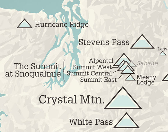 Washington Ski Resorts Map Print - beige & opal blue