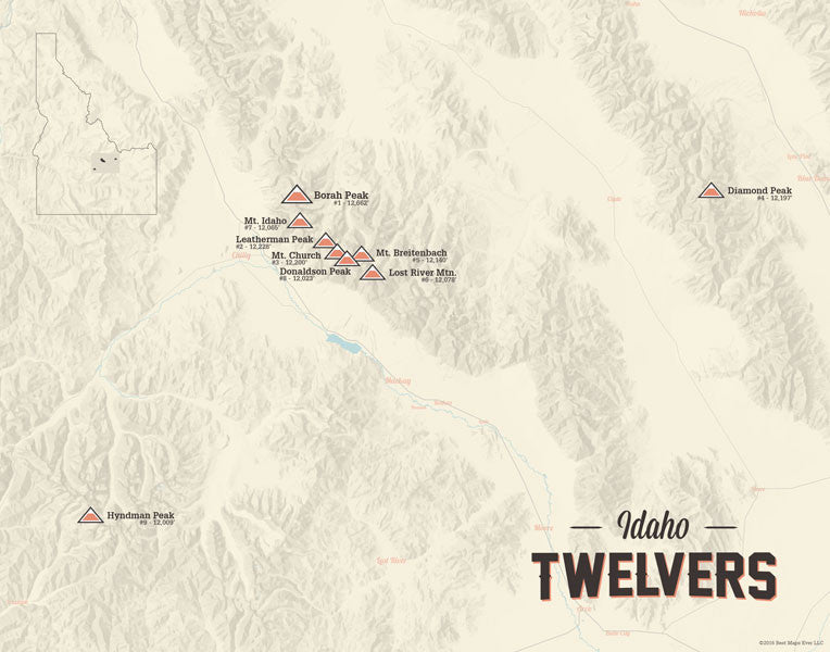 Idaho 12ers Map Print - tan