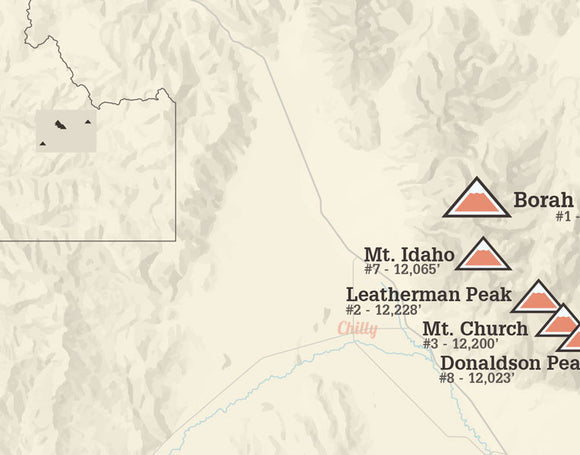 Idaho 12ers Map Print - tan