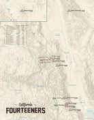 California 14ers Map Print - tan
