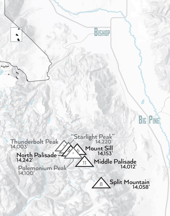 California 14ers Map Print - gray