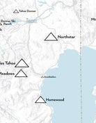 Lake Tahoe Ski Resorts map print - gray & black