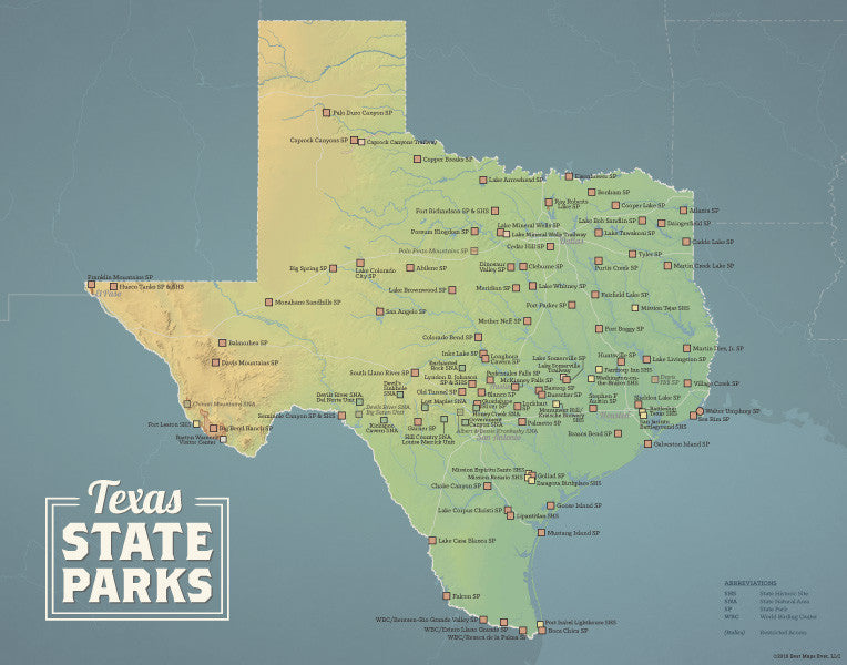 Texas State Parks map print - natural earth