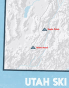 Utah Ski Areas Resorts map print - white & light blue