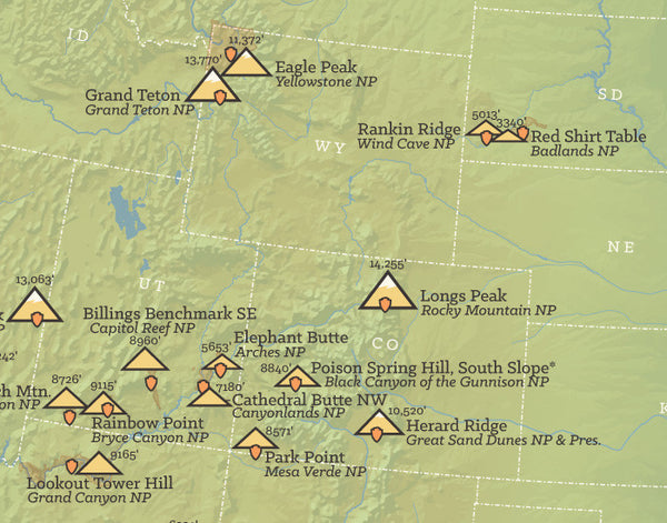 US National Park Highpoints Map 11x14 Print - Best Maps Ever