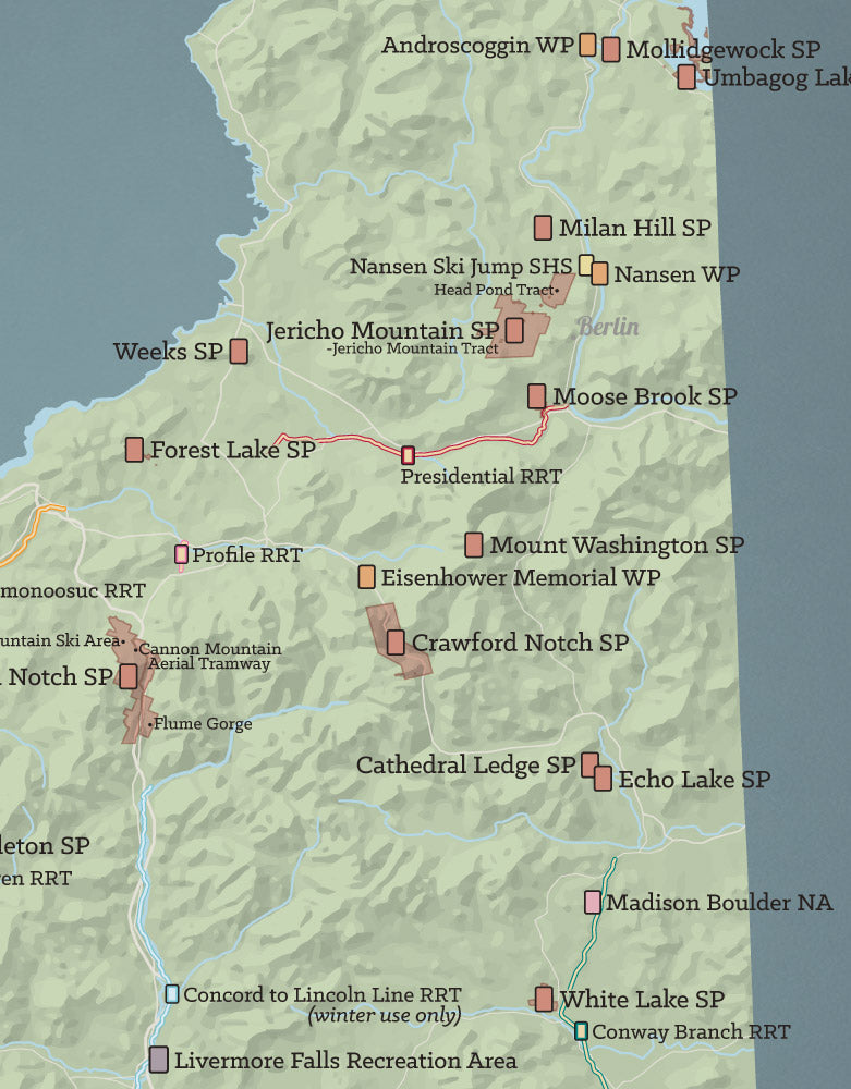New Hampshire State Parks Map Print - sage & slate blue