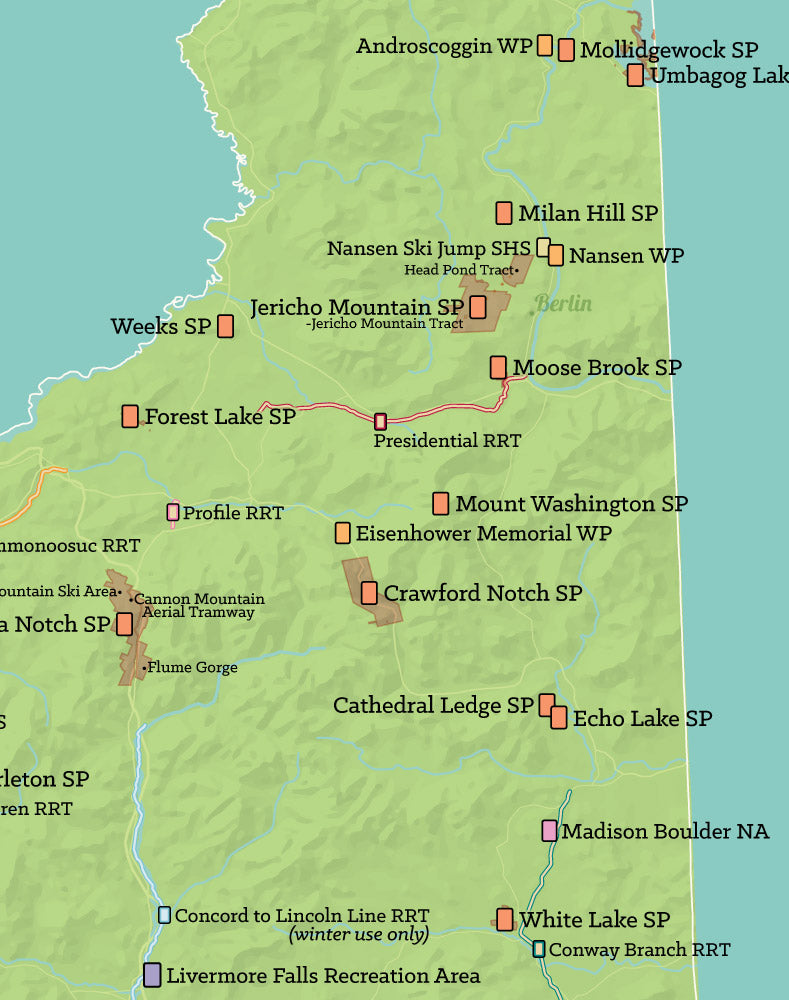 New Hampshire State Parks Map Print - green & aqua