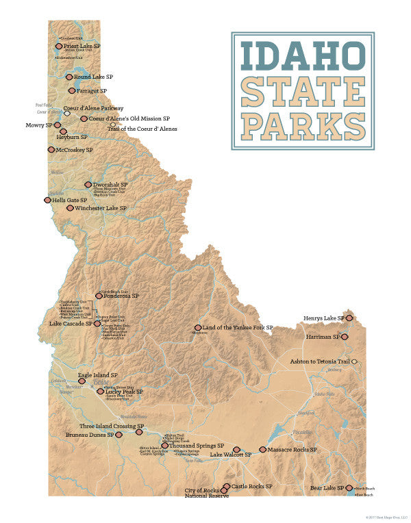 Idaho State Parks Map Print - camel & white