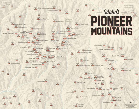 Pioneer Mountains (Idaho) Climbers' Map 11x14 Print