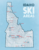 Idaho Ski Resorts Map Print - white & light blue