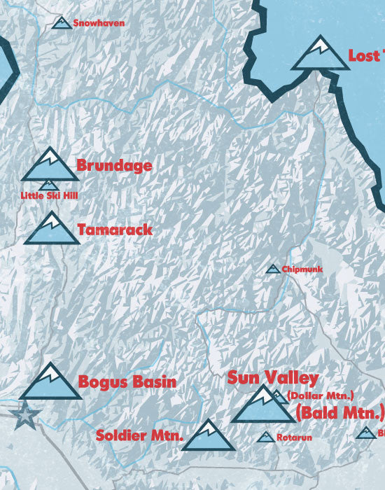 Idaho Ski Resorts Map Print - white & light blue