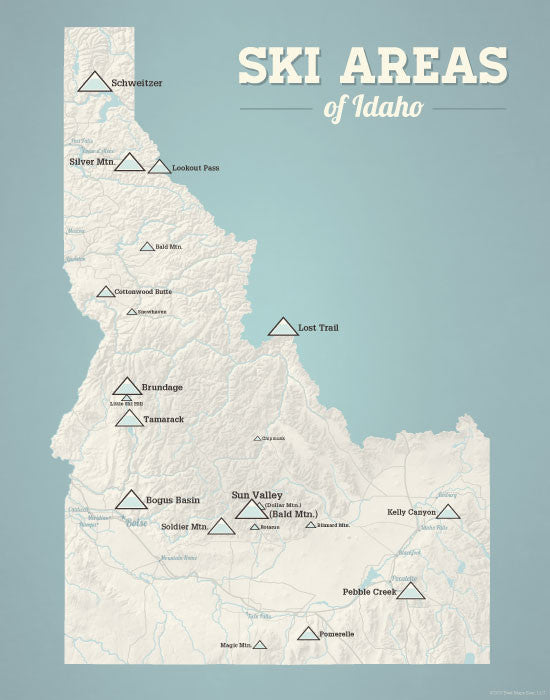 Idaho Ski Areas Map Print - beige & opal blue
