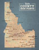 Idaho County High Points map print - camel & slate blue