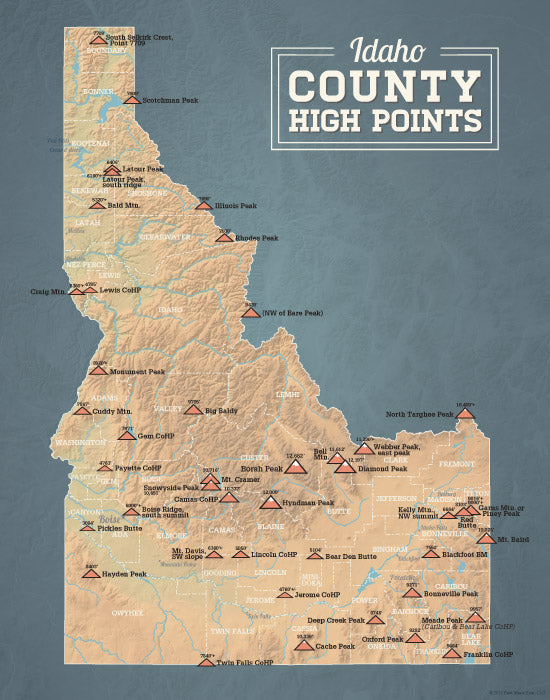 Idaho County Highpoints Map 11x14 Print