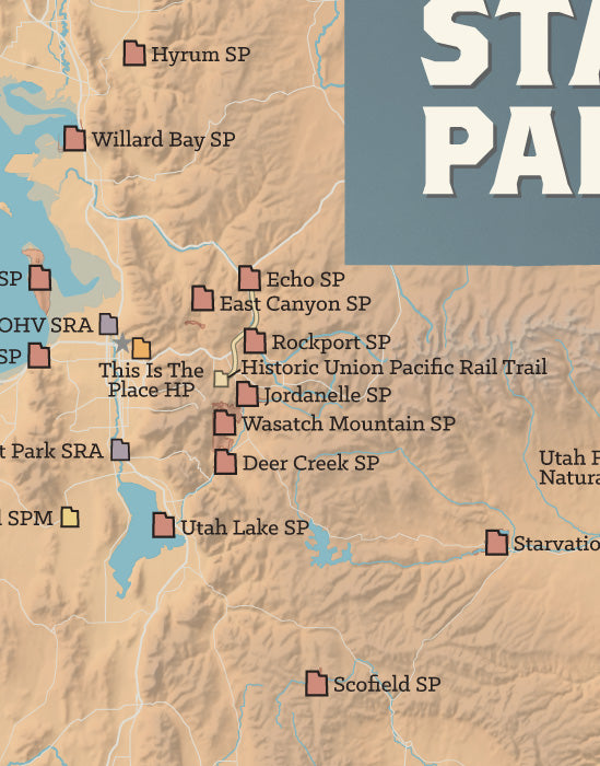 Utah State Parks map print - camel & slate blue