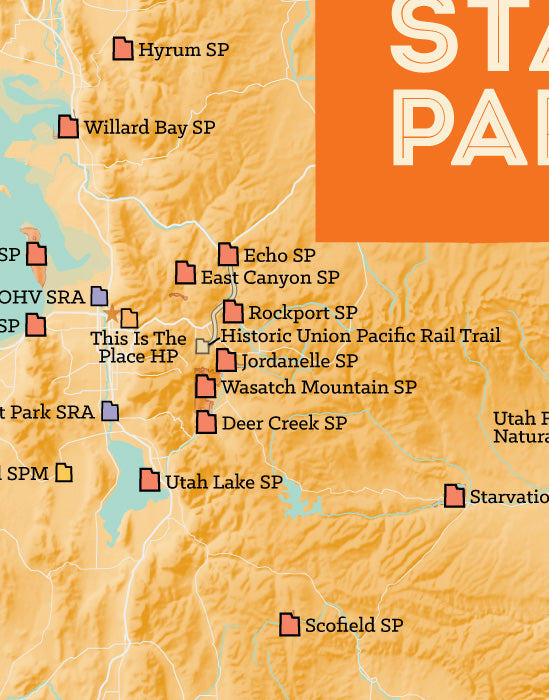 Utah State Parks map print - cream & orange