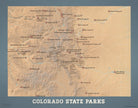 Colorado State Parks map print - camel & slate blue