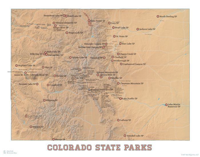 Colorado State Parks map print - camel & white