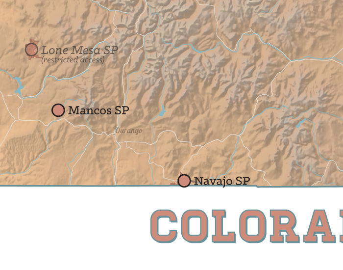 Colorado State Parks map print - camel & white