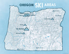 Oregon Ski Areas Map Print - white & light blue