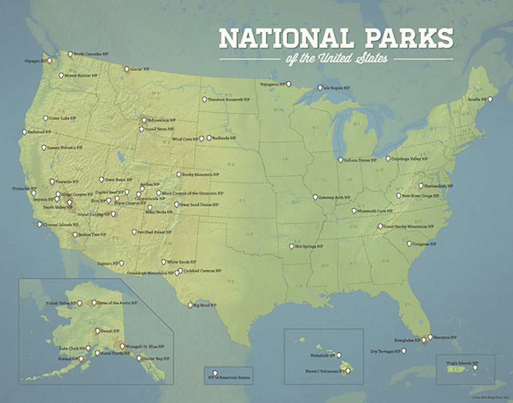 US National Parks Map Print - natural earth