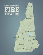 New Hampshire Fire Towers Lookouts map print - sage & slate blue
