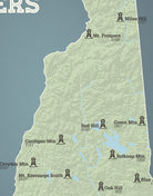 New Hampshire Fire Towers Lookouts map print - sage & slate blue